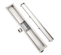 Plumbsys Caniveau de Douche Acier INOX,60cm，Réglable Le 2en1 Carreler Caniveau，Caniveau de Douche avec Siphon à bloqueur d'odeurs et Filtre à Cheveux，Caniveau Extra Plat，Drainage Rapide