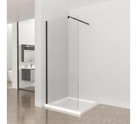 Plumbsys Paroi de douche à l'italienne 80x190cm, barre de stabilisation réglable, verre trempé 8mm facile à nettoyer, profilé noir mat