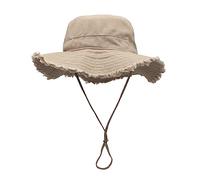 Plumdrop Chapeau de pêcheur à Bords effilochés avec Corde de Menton réglable, Chapeau de pêcheur Anti-UV pour Adolescents Adultes, Chapeau Seau à Large Bord