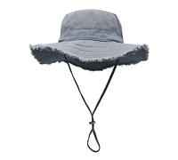 Plumdrop Chapeau de pêcheur à Bords effilochés avec Corde de Menton réglable, Chapeau de pêcheur Anti-UV pour Adolescents Adultes, Chapeau Seau à Large Bord