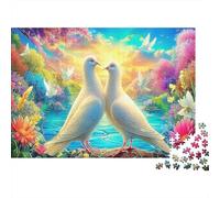 Plume Arc-en-Ciel Papier Deux colombes dans Un Champ de Fleurs au Lever du Soleil Puzzle pour Enfants de +12 Ans Cadeau de Noël Amusant 70x50cm/1000 pièces