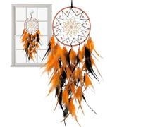 Plume Attrape-rêves - Attrape-rêves mural fait à la main - Nursery Wall Art Ornament Craft avec perles oranges, Room Art Ornament Craft Gift
