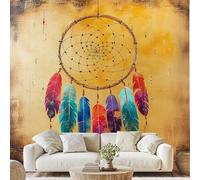 Plume Colorée Attrape-Rêves Papier Peint Ethnique Traditionnel Amérindien Papier Adhesif Rétro Art Autocollant Mural 450x315 cm Poster Mural pour Chambre Salon