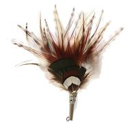 Plume de chapeau large de Canard Faisan - Fait à la main - Accessoire pour chapeau traditionnel - Avec manche - 13,5 x 3 cm, Marron, rouge, vert.