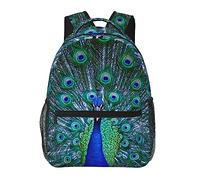Plume de paon avec des oiseaux d'oeil Sacs à dos d'art Polyester durable Anti-vol Sac de transport polyvalent Grande capacité Gym Sac à dos de randonnée en plein air avec fermetures à glissière liss