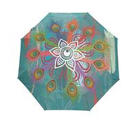 Plume De Paon Parapluie Pliant Ouverture et Fermeture Automatique Protection UV Parapluies Pliant Coupe-Vent Ultra-léger pour Voyager Plage Femmes Enfants Fille