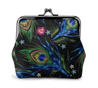 Plume de Paon Porte-Monnaie Vintage Portefeuille Boucle Baiser Serrure Pochette Cadeaux pour Femme Fille