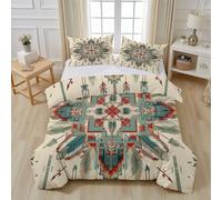 Plume Flèche Bohème Housse de Couette 140x200 cm, Motif Tribal Sud-Ouest Aztèque Parure de Lit 1 Personne Literie Microfibre Linge de Lit avec Fermeture Éclair et 1 Taies D'oreiller 65x65 cm