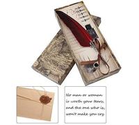 Plume Quill Pen Set, 0.5mm Calligraphie Anglaise Plume Dip Pen Avec 5 Plumes Supplémentaires Europeanism Vintage Quill Signature Pen Avec Une Bouteille D'encre Vide Mariage[Rouge] Stylos-Plume