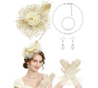 Plume Set de postiches avec filet floral Kaki | Coiffe délicate voile en maille, boucles d'oreilles, motif floral plume, mariage, goûter