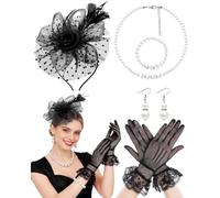Plume Set de postiches avec filet floral Noir | Coiffe délicate voile en maille, boucles d'oreilles, motif floral plume, mariage, goûter