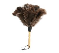 Plumeau à manche en bois, antistatique, dépoussiéreur, plumeaux d'autruche, brosse en fourrure de plumes for le nettoyage de la maison(White stem-1)