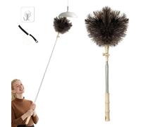 Plumeau à Poussière Télescopique en Plumes Autruche, Extensible jusqu'à 135 cm Manche Réglable, Plumeaux Tête Orientable avec Brosse et Crochet, pour Toile d'Araignée, Plafonds, Meubles et Voitur