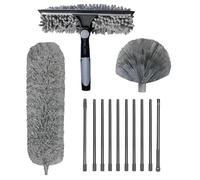 Plumeau avec Manche Télescopique, Raclette À Poussière Extensible Jusqu'à 4,25 M, Plumeau Ergonomique Multifonctionnel pour Le Nettoyage des Étagères, des Murs Et des Fenêtres