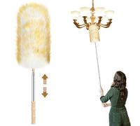 Plumeau en laine d'agneau, 130 cm, manche télescopique, lavable, électrostatique, pour plafonds et surfaces sensibles