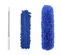 Plumeau en microfibre avec manche télescopique de 76,2 à 254 cm, plumeau lavable et pliable pour nettoyer le plafond haut, les stores, les meubles, les voitures (bleu)