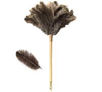 Plumeau en plumes d'autruche naturelles et moelleuses avec poignée en bois et respectueux de l'environnement - Réutilisable - Grande plume de nettoyage pour voiture, ménage - Marron - 61 cm