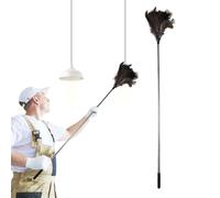 Plumeau Extensible en Plumes d'Autruche, avec Manche Télescopique, 155 cm Lavable, Réutilisable, Plumeau en Plumes d'Autruche Naturelles et Duveteuses pour Fournitures de Nettoyage, Maison
