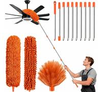 Plumeau extensible extra long de 4,9 m pour plafonds hauts, plumeau flexible réutilisable avec 10 tiges d'extension (orange)