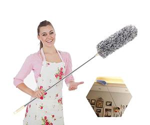 Plumeau extensible, plumeau en microfibre avec manche télescopique en acier inoxydable de 254 cm et capuchon en silicone souple, facile à absorber la poussière, antistatique, parfait pour nettoyer les