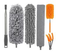 Plumeau Poussière, Newliton Microfibre avec Poignée Télescopique en Acier Inoxydable, Pliable Lavable pour Nettoyage Poussière Plafond Rideau Lustre., Gris