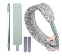 Plumeau rétractable for dépoussiérer Les espaces, plumeau Plat for appareils électroménagers, Baguette de dépoussiérage Lavable et réutilisable avec 2 Chiffons en Microfibre, Long Manche(1 Set)