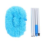 Plumeau rond extra long rotatif à 360 degrés multifonction lavable pour ventilateur de plafond 140 cm outil de dépoussiérage pour meubles hauts plafonds (bleu)