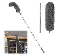 Plumeau Telescopique 2,8 m - Balai à Poussière Extensible avec Tête de Loup Flexible, 2,4 m Tige Réglable en Acier Inoxydable, Plumeau poussiere Lavable en Microfibre pour Toiture, Plafond, Fenêtres