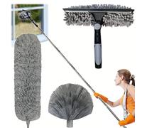 Plumeau Telescopique 4.25m, Tete De Loup Telescopique, Microfibre Lavable, Balai AraignéE Tete De Loup Telescopique, TêTe De Plumeau en Chenille pour Plafonds, Meubles, Stores (Grey) (Grey)