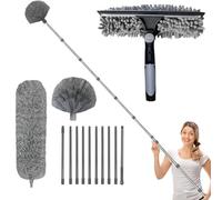 Plumeau Telescopique 4m, Tete De Loup Telescopique avec Extension RéGlable 1.5-6m, Balai AraignéE Tete De Loup Telescopique, Raclette De FenêTre, TêTe De Plumeau en Chenille pour Plafonds (Gris)
