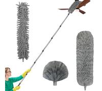 Plumeau télescopique 6 m avec tige télescopique réglable de 1,5 à 4,9 m, brosse en toile d'araignée/tête en microfibre/brosse chenille, pour fenêtres, murs, plafonds, ventilateurs de plafond (C)