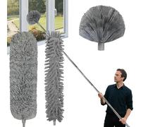Plumeau Telescopique 6m, Tete De Loup Telescopique avec Extension RéGlable 1,5 à 4,9 m, Balai AraignéE Tete De Loup Telescopique, Tête en Microfibre Télescopique pour Plafonds, Stores