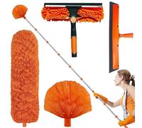 Plumeau Telescopique 6m, Tete De Loup Telescopique avec Perche d'extension de 4.25m, Balai Toile d'Araignée pour Ventilateur De Plafond, Fenêtres, Murs Et Abat-Jour, Lavable en Machine (Orange)