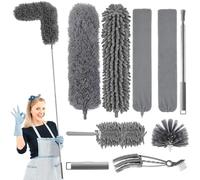 Plumeau Télescopique 9 Pièces Microfibre Lavable, Portée 2m, Tête Pivotante 360°, Anti-Toiles d'Araignée, pour Plafonds, Stores, Voiture, Meubles, Recoins Difficiles