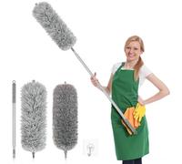 Plumeau Telescopique, Balai à Poussière Extensible avec Tige Télescopique, Tete de Loup Longueur 75-250cm,Plumeau Lavable Microfibre, pour Plafonds, Meubles, Stores