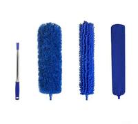 Plumeau télescopique en microfibre avec balais d'angle pliables pour nettoyer sous le canapé, les meubles et les ventilateurs de plafond - Outil de dépoussiérage lavable et extensible (4 pièces)