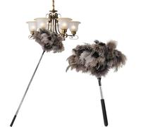 Plumeau télescopique en plumes d'autruche, 120 cm, moelleux, doux, antistatique, avec manche télescopique pour un nettoyage sans effort, plumeau extensible, lavable, pour ventilateur de plafond