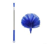Plumeau télescopique en toile d'araignée avec tête en microfibre, tige extensible en acier inoxydable pour un nettoyage efficace du plafond et des coins (bleu)