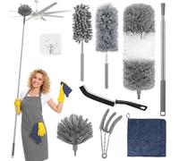 Plumeau Telescopique, Extensible Jusqu'à 2.5M, Kit De Nettoyage 9 Pièces avec Manche Extensible, Microfibre Lavable et Réutilisable, Nettoyage Des Plafonds, Coins, Toiles d’Araignée, Maison et Bureau