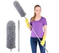 Plumeau télescopique Lavable, en Microfibre et Acier Inoxydable, Tige télescopique et Balai d'angle Flexible, Lavable, plumeau Long Extensible Extra Long jusqu'à 254 cm, pour couvertures Toiles