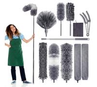 Plumeau télescopique Lavable en Microfibre, Extensible jusqu'à 250 cm, Balai à Toile d'araignée avec Manche télescopique, Balai à poussière avec d'angle Flexible, pour couvertures, Toiles