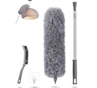 Plumeau télescopique lavable, tige de balai à poussière et balai d'angle flexible, microfibre Duster en acier inoxydable avec manche télescopique extensible jusqu'à 240 cm