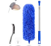 Plumeau télescopique lavable, tige de balai à poussière et balai d'angle flexible, microfibre Duster en acier inoxydable avec manche télescopique extensible jusqu'à 240 cm