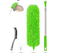 Plumeau télescopique lavable, tige et balai d'angle flexible, microfibre Duster en acier inoxydable avec manche télescopique extensible jusqu'à 240 cm, vert