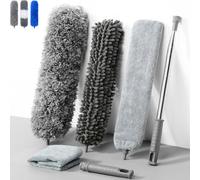 Plumeau télescopique lavable, tige télescopique et balai d'angle flexible, microfibre Duster en acier inoxydable avec manche télescopique extensible jusqu'à 245 cm, gris 6