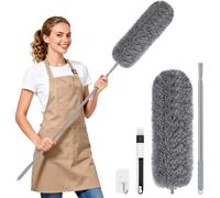 Plumeau Telescopique Microfibre, Plumeau Poussiere Lavable, Longueur Totale Jusqu'à 280 cm, Duster Attire la Poussière avec Brosse de Nettoyage for Plafonds Hauts, Maison, Voitures