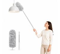Plumeau Telescopique, Plumeau Poussière avec Poignée en Acier Inoxydable, Lavable Microfibre Duster, Outil de Nettoyage, Éliminer la Poussière for Plafonds Hauts, Maison, Voitures, Gris