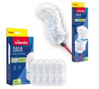 Plumeau Vileda Flex&Catch, avec manche long, protection anti-glissement, tête flexible + 5 recharges pour plumeau