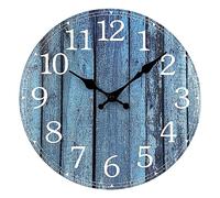 Plumeet Horloge Murale en Bois de 30cm Horloge Murale sans Cadre avec Mouvement à Quartz Silencieux- Horloge Village Rural de Style Minimaliste Moderne Décoration pour Salon, Blue