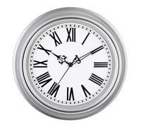 Plumeet Horloge murale rétro extra large, 40,6 cm, sans tic-tac classique, silencieuse, vintage, décorative, cuisine, salon, chambre à coucher, chiffres romains, fonctionne avec piles, argent